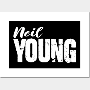 neil young - White text Posters and Art